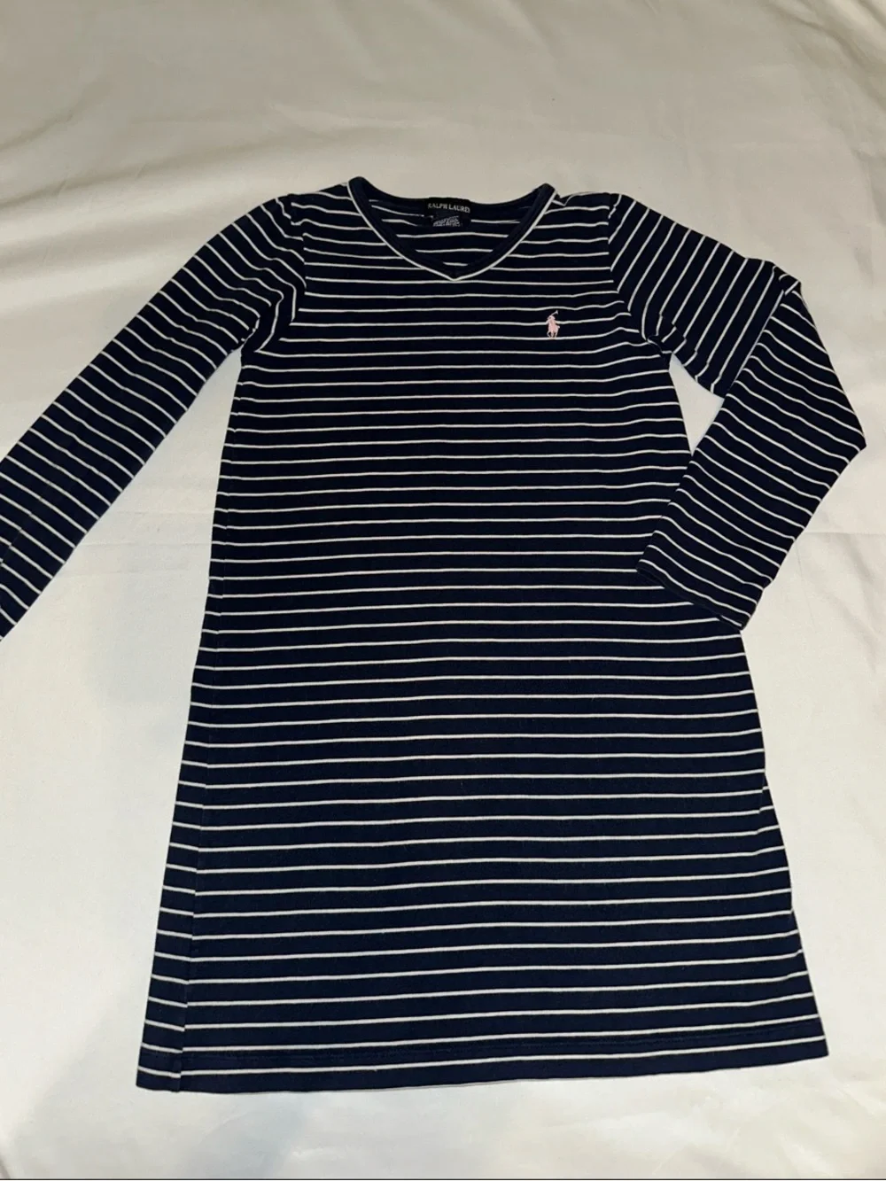 Ralph Lauren Navy & White Striped Long-Sleeve A-Line Dress